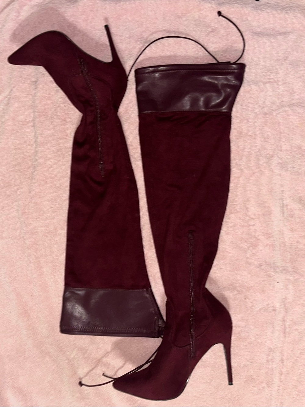 First Impressions Burgundy Over-the-Knee Stiletto Boots